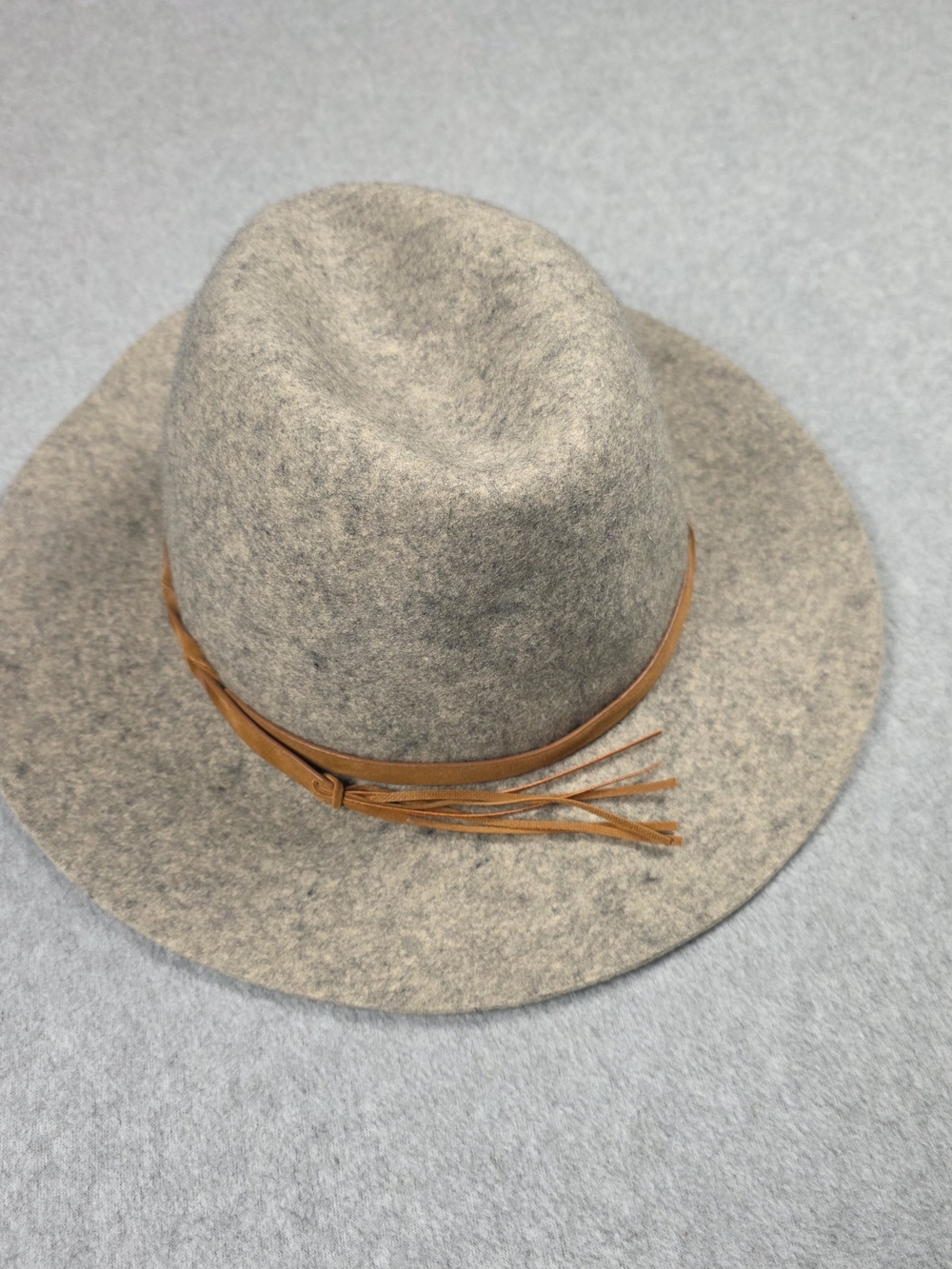 Womens Grey Felt Fedora Hat with Tan Leather Band